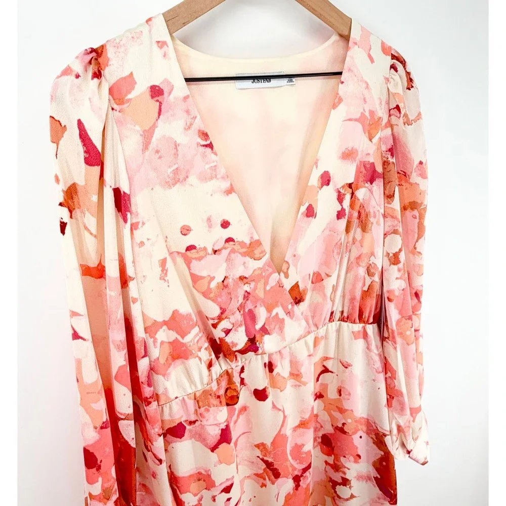 NWT Floral Midi Dress Pink Cream Romantic Cottagecore Tie Waist Size M